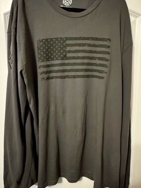 Men's Long Sleeve Charcoal Gray Flag Graphic Shirt by Red White Blue Apparel.